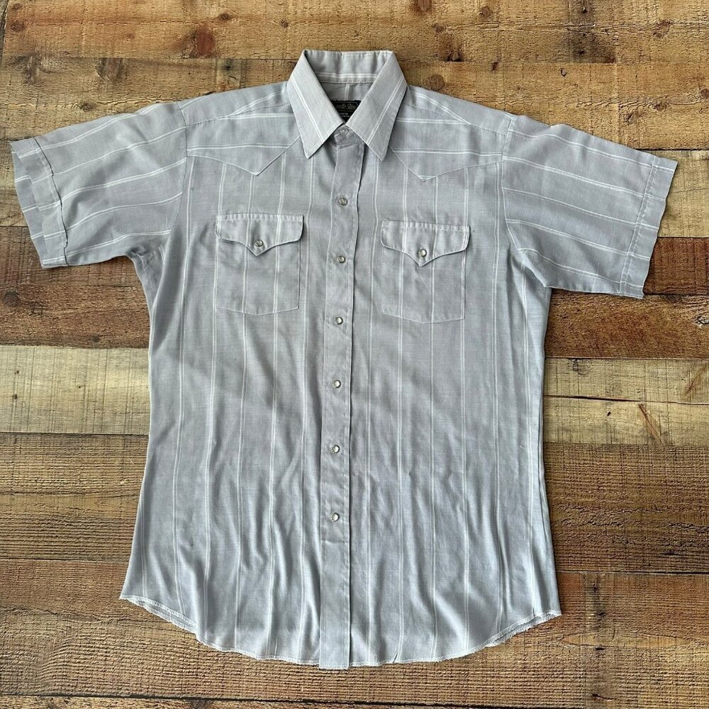 vintage Panhandle Slim men's size 16 western shirt in gray short sleeves striped